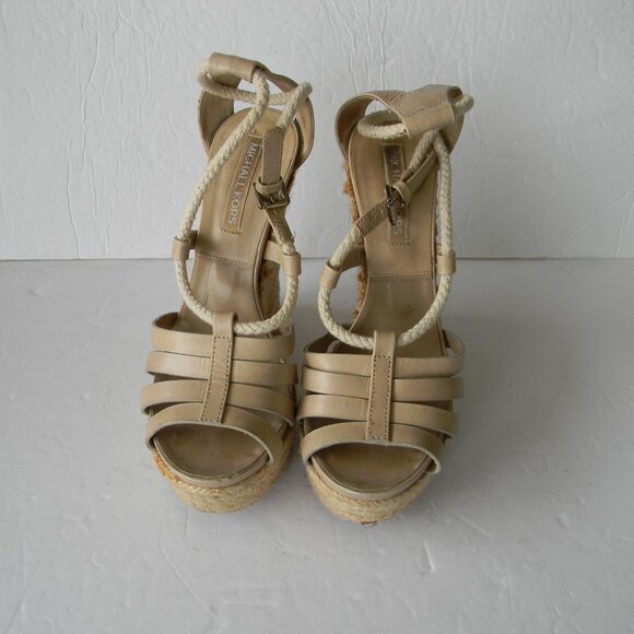 MICHAEL KORS COLLECTION MADE IN ITALY LEATHER ESPADRILLE PLATFORM WEDGE SANDALS - Picture 3 of 8